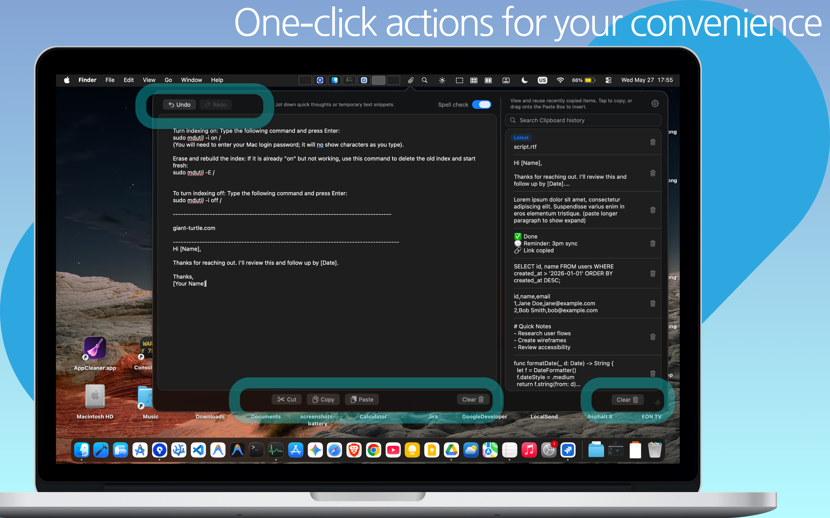 One-click actions screenshot